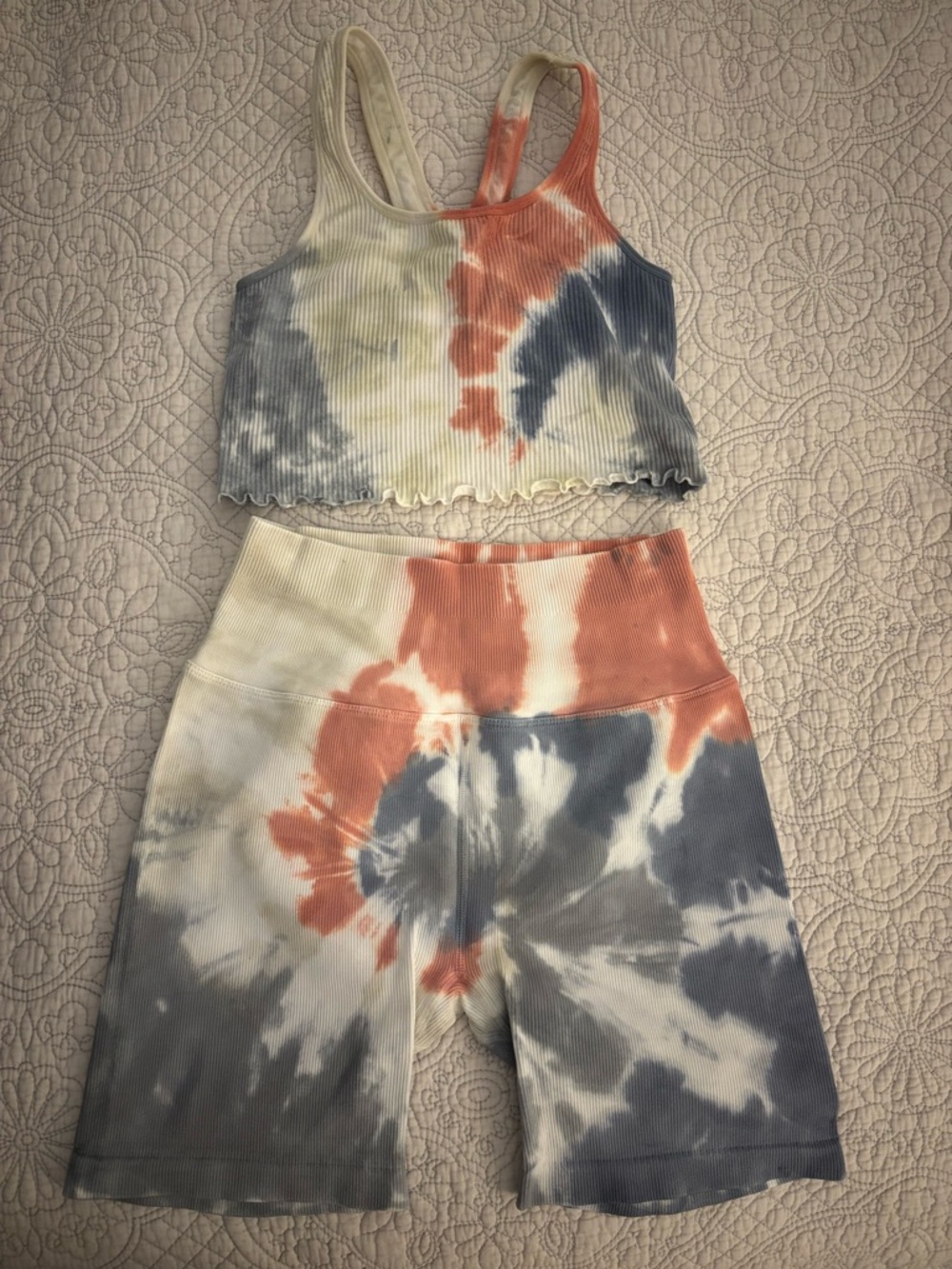 Spiritual Gangster Tie-Dye Ribbed Crop Tank & Bike Shorts Set